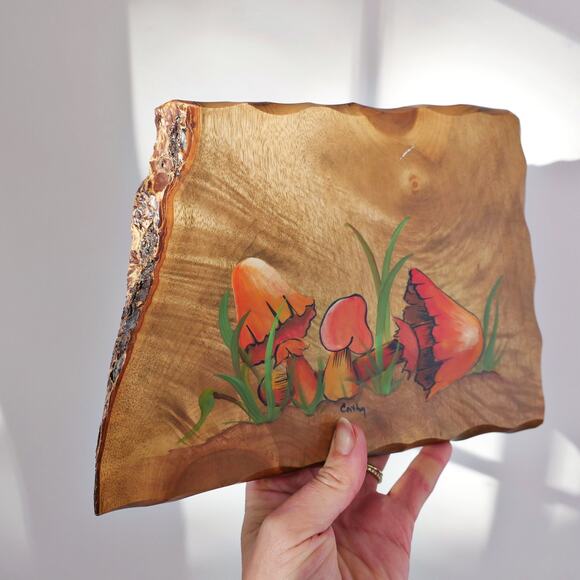 60s vintage Myrtlewood hand-painted mushroom wall décor 9” x 7” - Picture 10 of 10